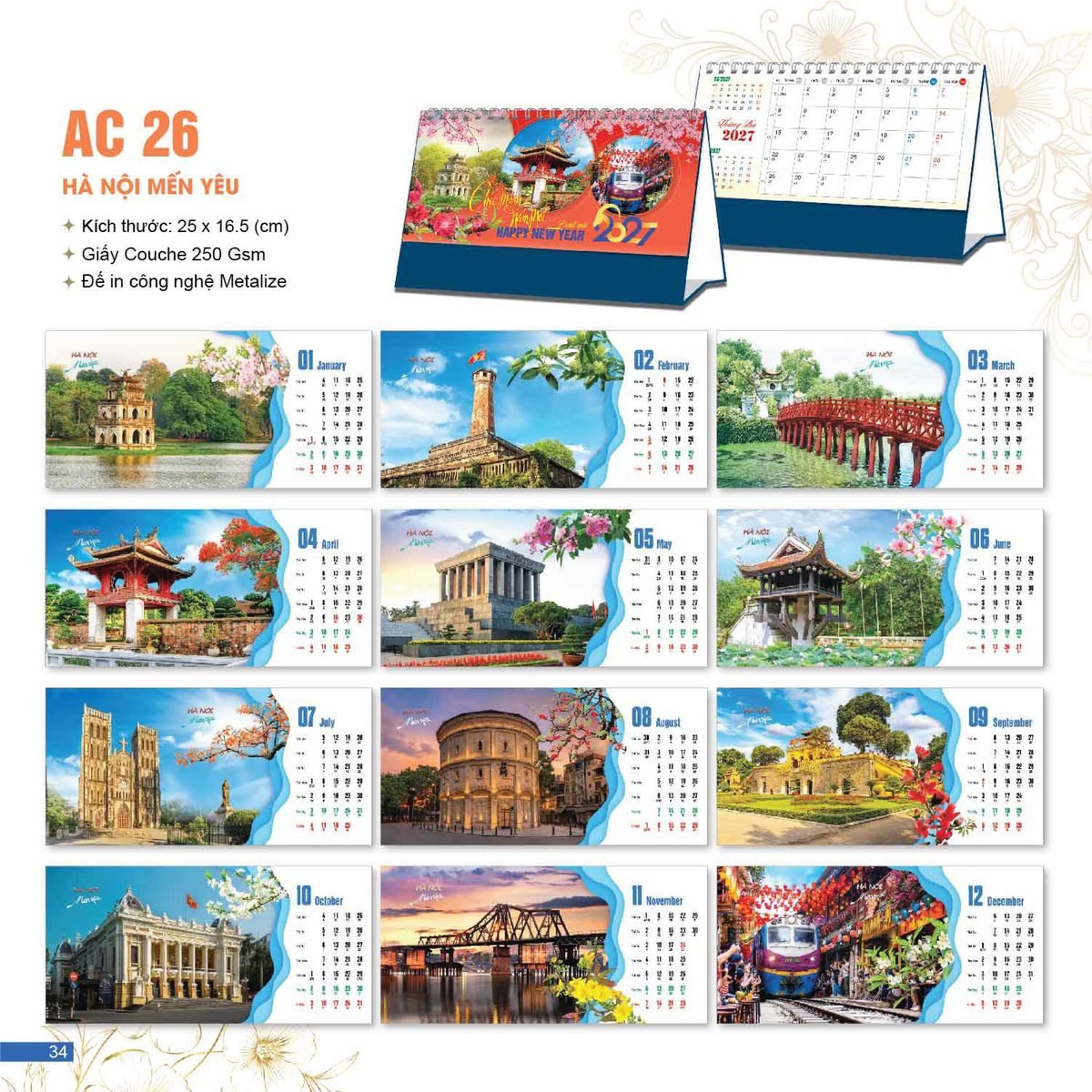 Lịch Bloc 2027 AC Mẫu AC26 - Hà Nội Mến Yêu (25 x 16 cm) Ấn Phẩm Quà Tặng Đại Hội & Hội Nghị Lịch Bloc 2027 AC Mẫu AC26 - Hà Nội Mến Yêu (25 x 16 cm) Ấn Phẩm Quà Tặng Đại Hội & Hội Nghị in logo doanh nghiệp quà tặng Tết tại Quà Tặng Đại Hội VN