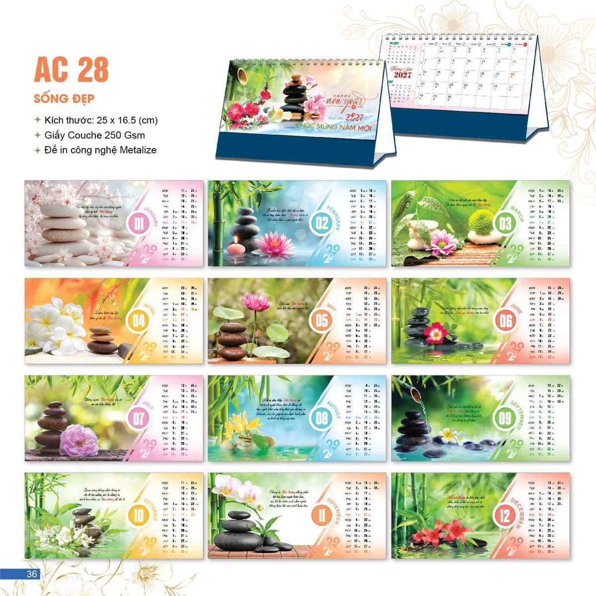 Lịch Bloc 2027 AC Mẫu AC28 - Sống Đẹp (25 x 16 cm) Ấn Phẩm Quà Tặng Đại Hội & Hội Nghị Lịch Bloc 2027 AC Mẫu AC28 - Sống Đẹp (25 x 16 cm) Ấn Phẩm Quà Tặng Đại Hội & Hội Nghị in logo doanh nghiệp quà tặng Tết tại Quà Tặng Đại Hội VN