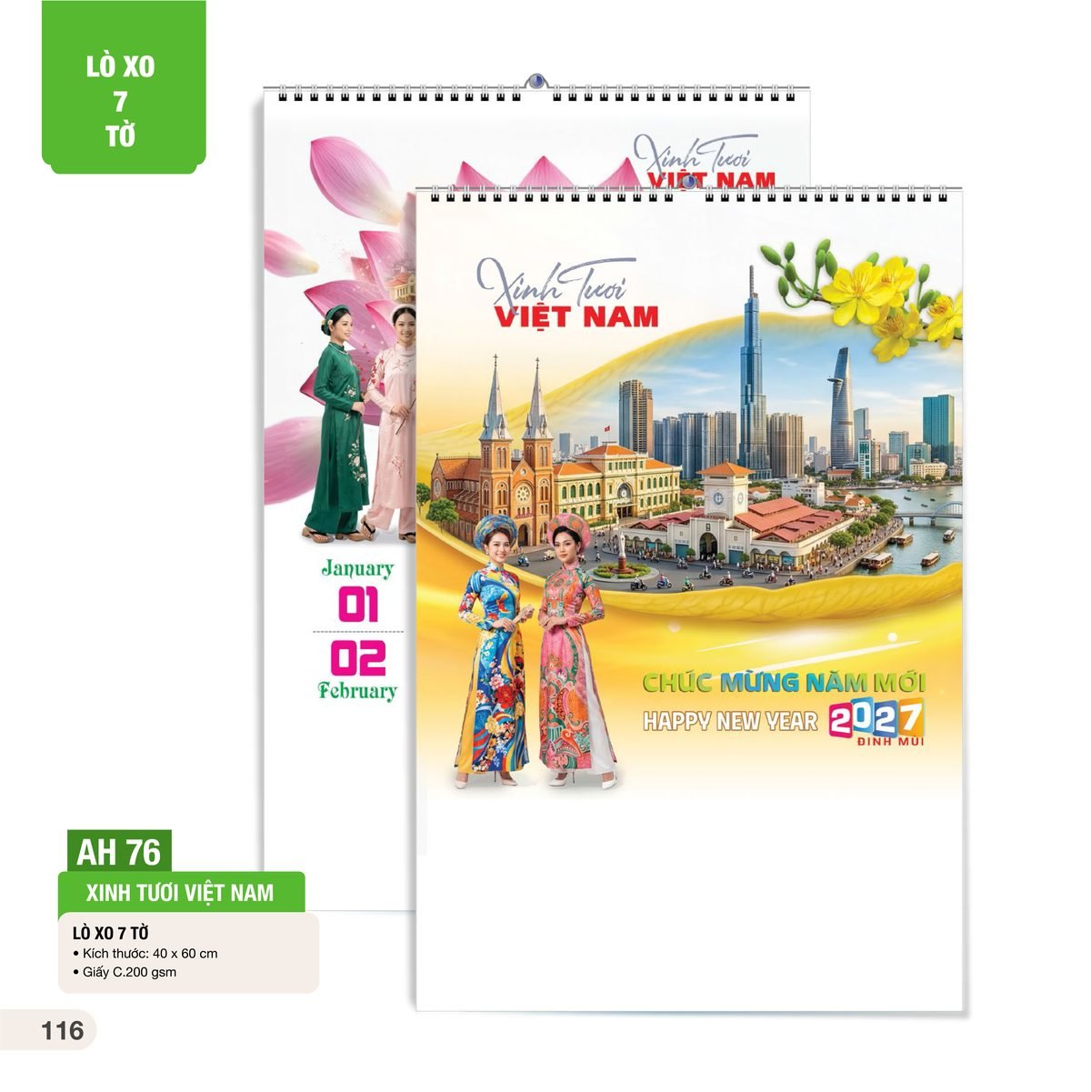 Lịch Treo Tường Lò Xo 7 Tờ 2027 AH Mẫu AH76 (40 x 60cm) Ấn Phẩm Quà Tặng Đại Hội & Hội Nghị Lịch Treo Tường Lò Xo 7 Tờ 2027 AH Mẫu AH76 (40 x 60cm) Ấn Phẩm Quà Tặng Đại Hội & Hội Nghị in logo doanh nghiệp quà tặng Tết tại Quà Tặng Đại Hội VN