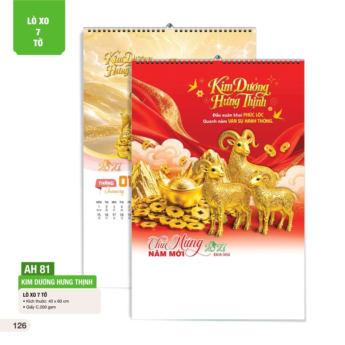 Lịch Treo Tường Lò Xo 7 Tờ 2027 AH Mẫu AH81 (40 x 60cm) Ấn Phẩm Quà Tặng Đại Hội & Hội Nghị Lịch Treo Tường Lò Xo 7 Tờ 2027 AH Mẫu AH81 (40 x 60cm) Ấn Phẩm Quà Tặng Đại Hội & Hội Nghị in logo doanh nghiệp quà tặng Tết tại Quà Tặng Đại Hội VN