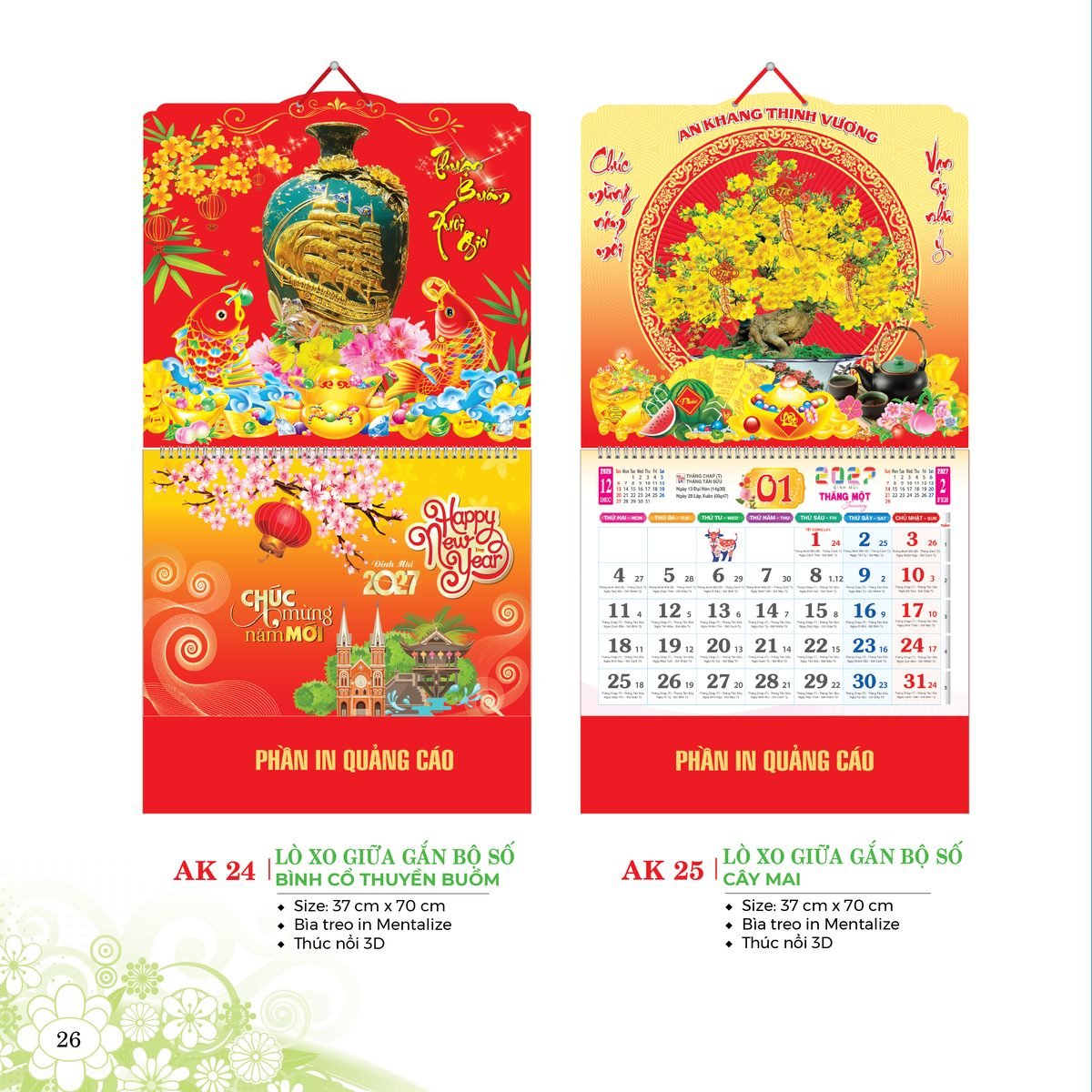 Lịch Treo Tường Lò Xo 2027 AK Mẫu AK25 (40 x 60 cm) Ấn Phẩm Quà Tặng Đại Hội & Hội Nghị Lịch Treo Tường Lò Xo 2027 AK Mẫu AK25 (40 x 60 cm) Ấn Phẩm Quà Tặng Đại Hội & Hội Nghị in logo doanh nghiệp quà tặng Tết tại Quà Tặng Đại Hội VN