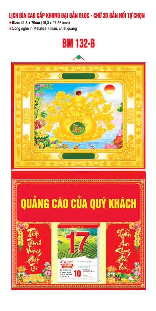 Bìa Lịch Treo Khung Đại Gắn Bloc BM 2027 BM132B - Kim Dương Phú Quý - Quà Tặng Đại Hội