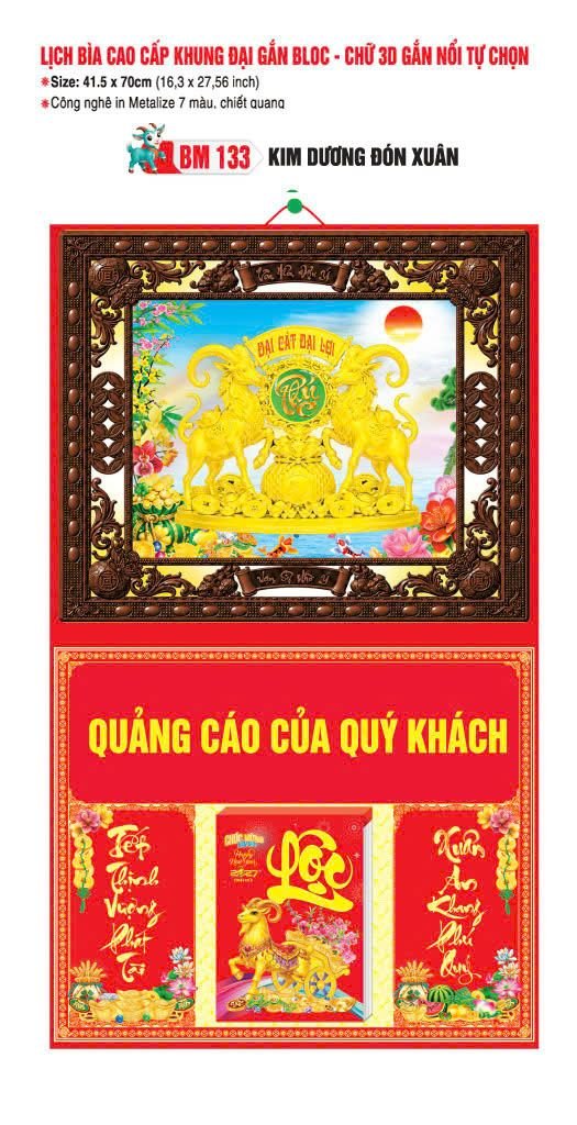 Bìa Lịch Treo Khung Đại Gắn Bloc BM 2027 BM133 - Kim Dương Đón Xuân - Quà Tặng Đại Hội