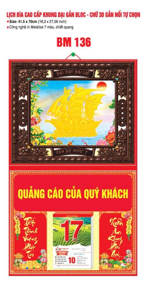Bìa Lịch Treo Khung Đại Gắn Bloc BM 2027 BM136 - Đại Cất Đại Lại - Quà Tặng Đại Hội