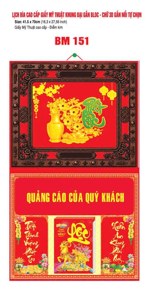 Bìa Lịch Treo Khung Đại Gắn Bloc BM 2027 BM151 - Kim Dương Phú Quý - Quà Tặng Đại Hội