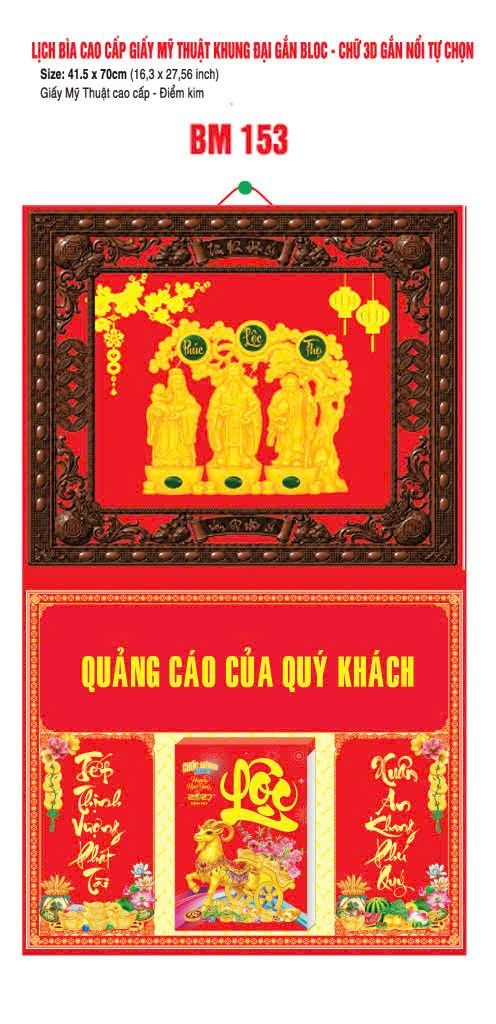 Bìa Lịch Treo Khung Đại Gắn Bloc BM 2027 BM153 - Kim Dương Phú Quý - Quà Tặng Đại Hội
