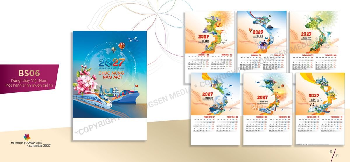 Lịch 7 Tờ Lò Xo 2027 Bông Sen BS16 Ấn Phẩm Quà Tặng Đại Hội & Hội Nghị