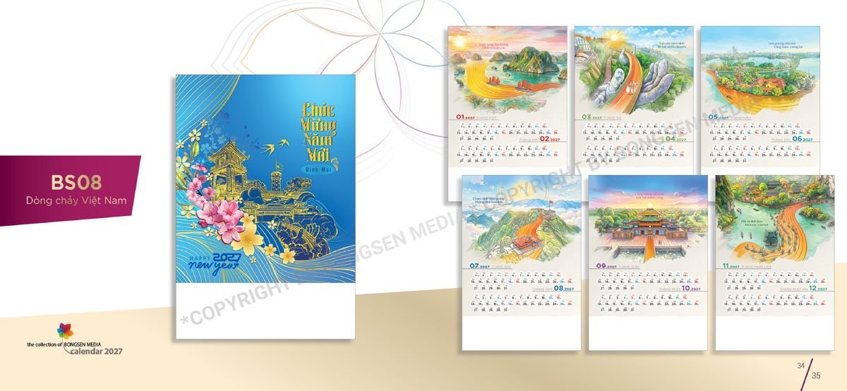 Lịch 7 Tờ Lò Xo 2027 Bông Sen BS18 Ấn Phẩm Quà Tặng Đại Hội & Hội Nghị