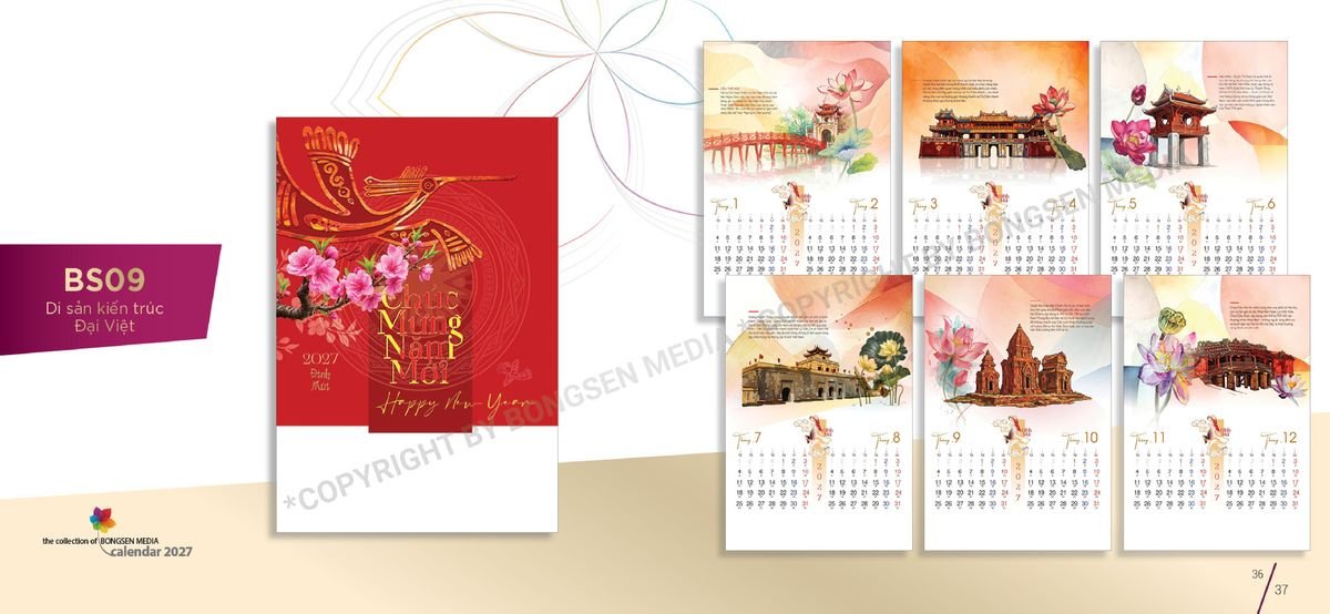 Lịch 7 Tờ Lò Xo 2027 Bông Sen BS19 Ấn Phẩm Quà Tặng Đại Hội & Hội Nghị