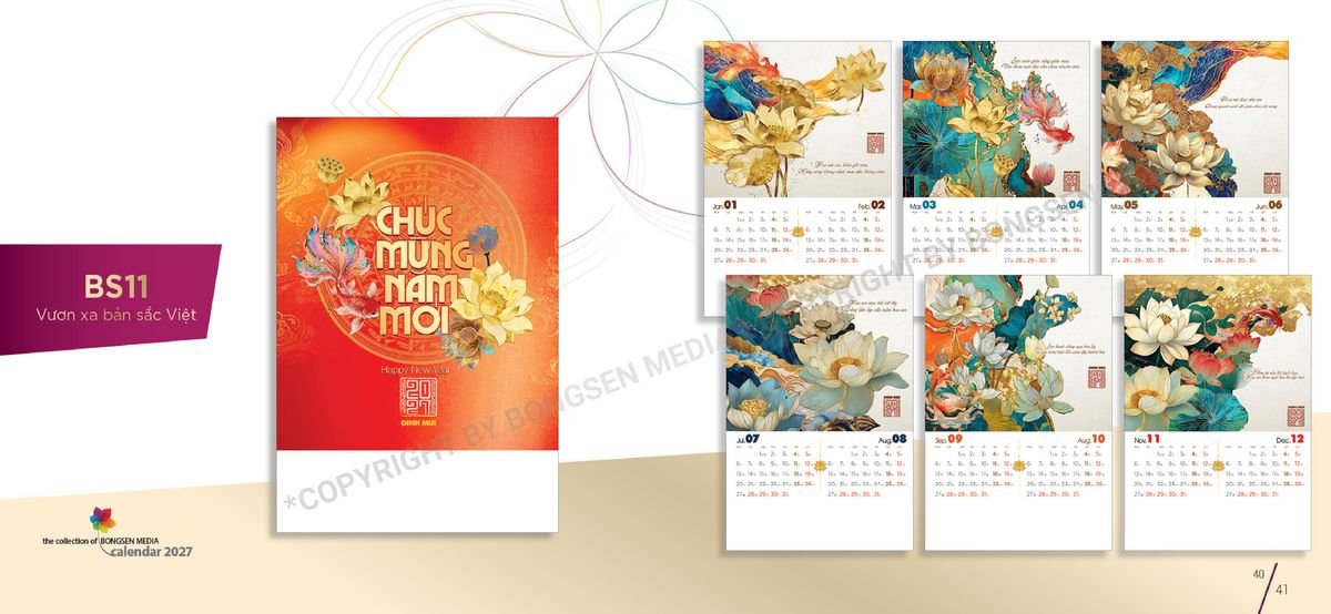 Lịch 7 Tờ Lò Xo 2027 Bông Sen BS21 Ấn Phẩm Quà Tặng Đại Hội & Hội Nghị