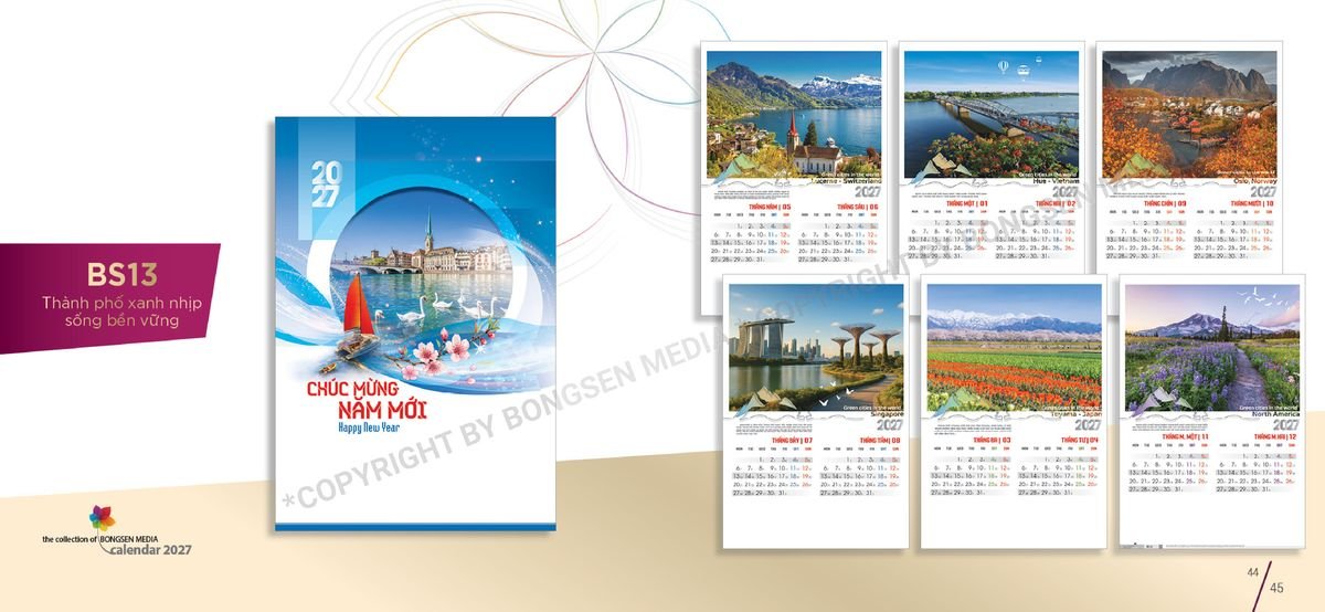 Lịch 7 Tờ Lò Xo 2027 BS23 Ấn Phẩm Quà Tặng Đại Hội & Hội Nghị