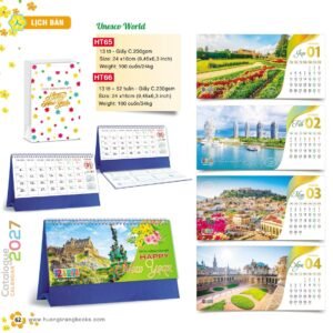 Lịch Để Bàn 2027 HT Mẫu HT65 (24 x 16cm) Ấn Phẩm Quà Tặng Đại Hội & Hội Nghị in logo doanh nghiệp quà tặng Tết tại Quà Tặng Đại Hội VN