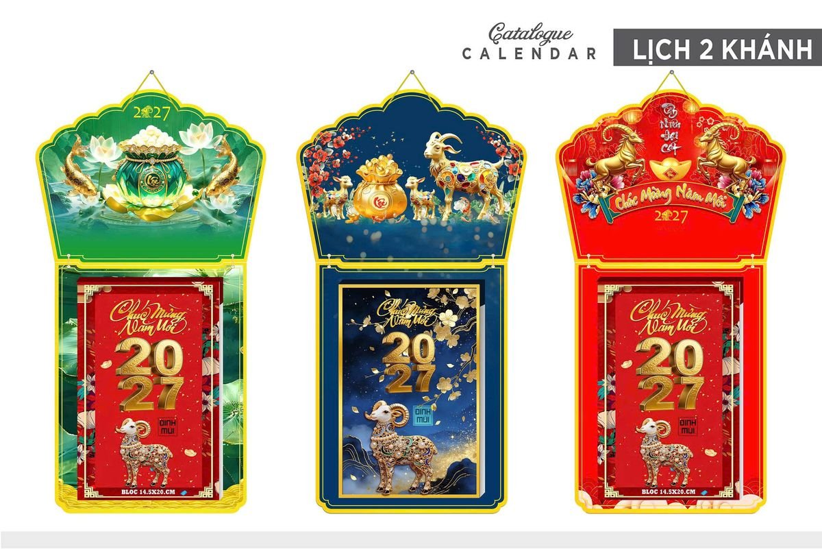 Lịch Khánh Gỗ Lamina 2 Đầu 2027 LM2D_001 - Quà Tặng Đại Hội