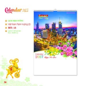 Lịch Treo Tường Lò Xo 2027 MT Mẫu MT15 (40 x 60cm) Ấn Phẩm Quà Tặng Đại Hội & Hội Nghị in logo doanh nghiệp quà tặng Tết tại Quà Tặng Đại Hội VN