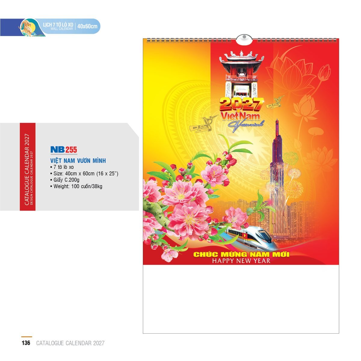 Lịch Treo Tường Lò Xo 2027 NB Mẫu NB255 (16 x 25 cm) Ấn Phẩm Quà Tặng Đại Hội & Hội Nghị Lịch Treo Tường Lò Xo 2027 NB Mẫu NB255 (16 x 25 cm) Ấn Phẩm Quà Tặng Đại Hội & Hội Nghị in logo doanh nghiệp quà tặng Tết tại Quà Tặng Đại Hội VN