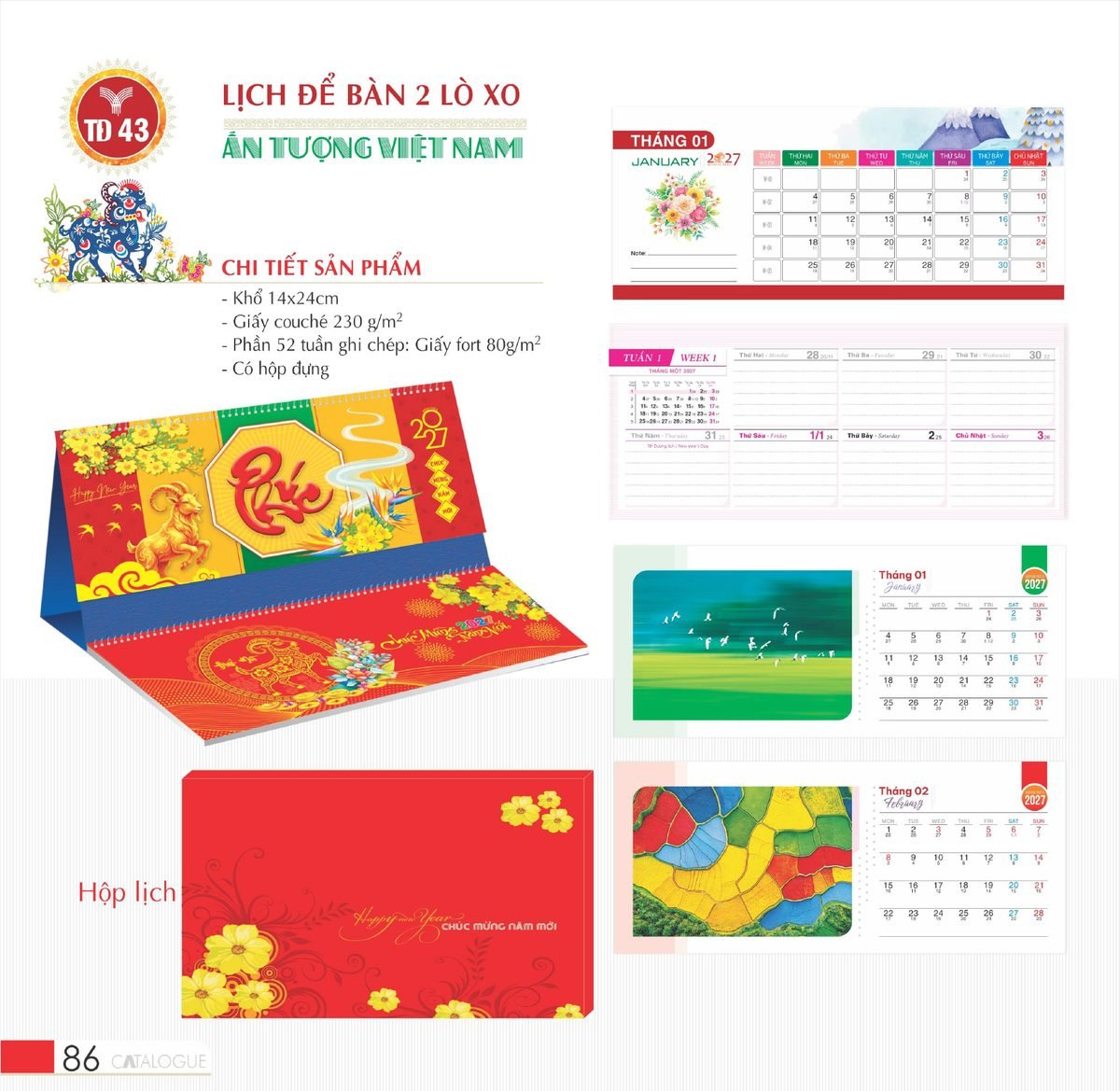 Lịch Để Bàn 2027 TD Mẫu TD43 (14 x 24cm) Ấn Phẩm Quà Tặng Đại Hội & Hội Nghị Lịch Để Bàn 2027 TD Mẫu TD43 (14 x 24cm) Ấn Phẩm Quà Tặng Đại Hội & Hội Nghị in logo doanh nghiệp quà tặng Tết tại Quà Tặng Đại Hội VN