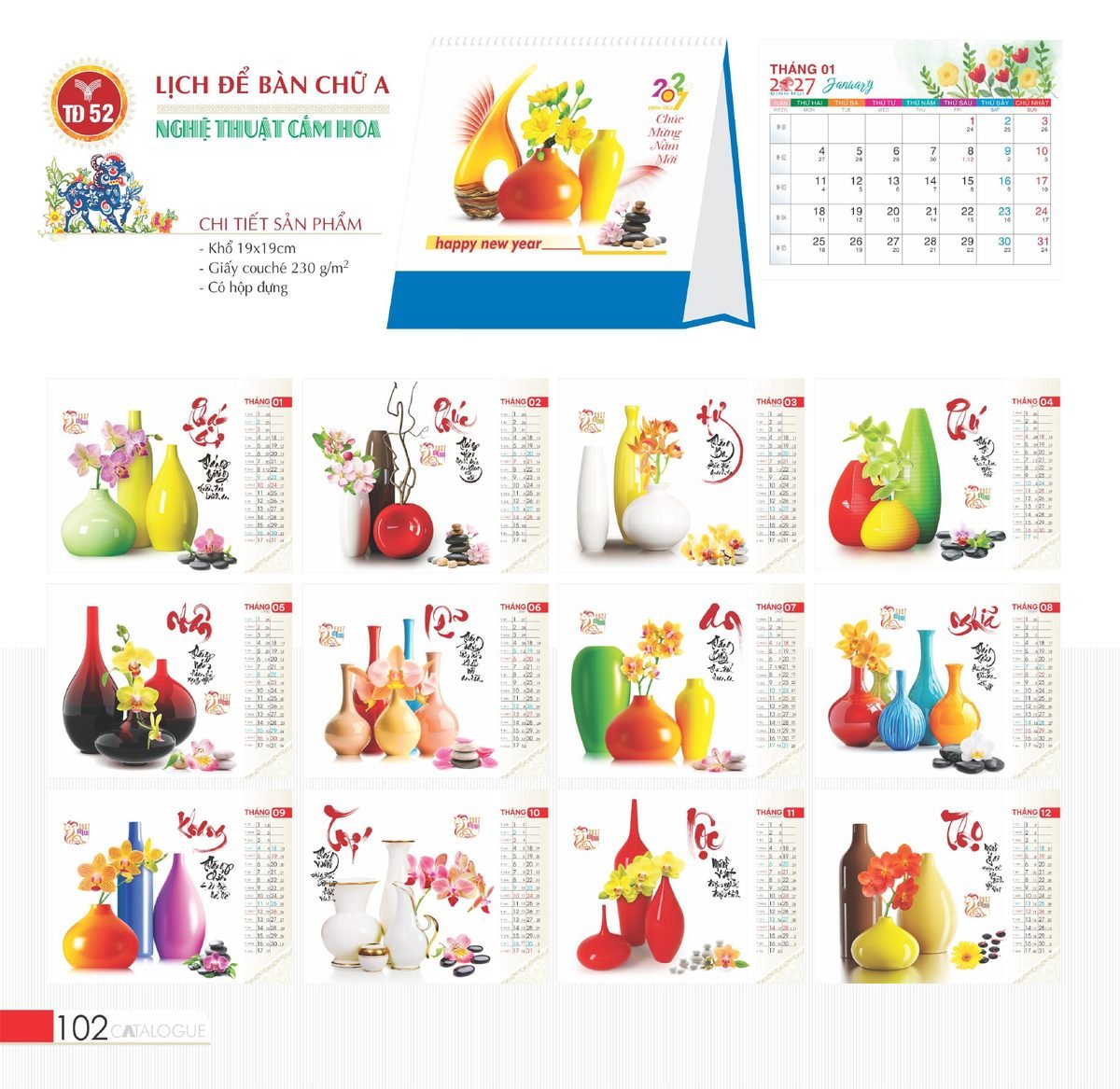 Lịch Bàn Chữ A 2027 TD Mẫu TD52 (19 x 19cm) Ấn Phẩm Quà Tặng Đại Hội & Hội Nghị Lịch Bàn Chữ A 2027 TD Mẫu TD52 (19 x 19cm) Ấn Phẩm Quà Tặng Đại Hội & Hội Nghị in logo doanh nghiệp quà tặng Tết tại Quà Tặng Đại Hội VN