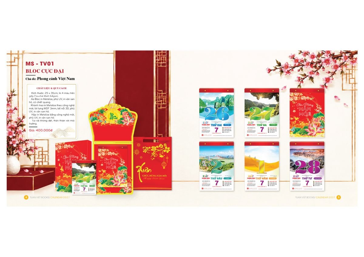 Lịch Bloc Cực Đại 2027 Tuấn Việt TV01 Ấn Phẩm Quà Tặng Đại Hội & Hội Nghị