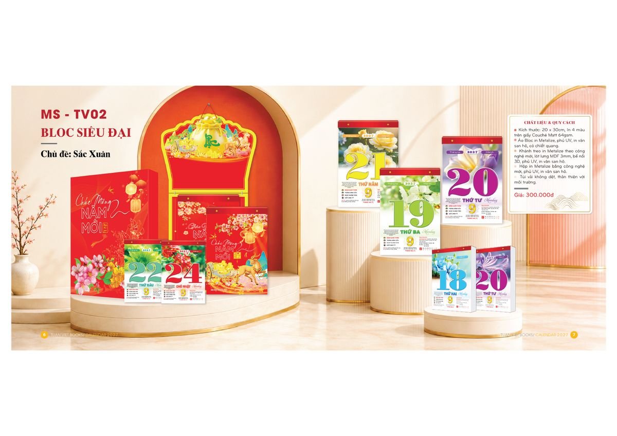 Lịch Bloc Cực Đại 2027 Tuấn Việt TV02 Ấn Phẩm Quà Tặng Đại Hội & Hội Nghị