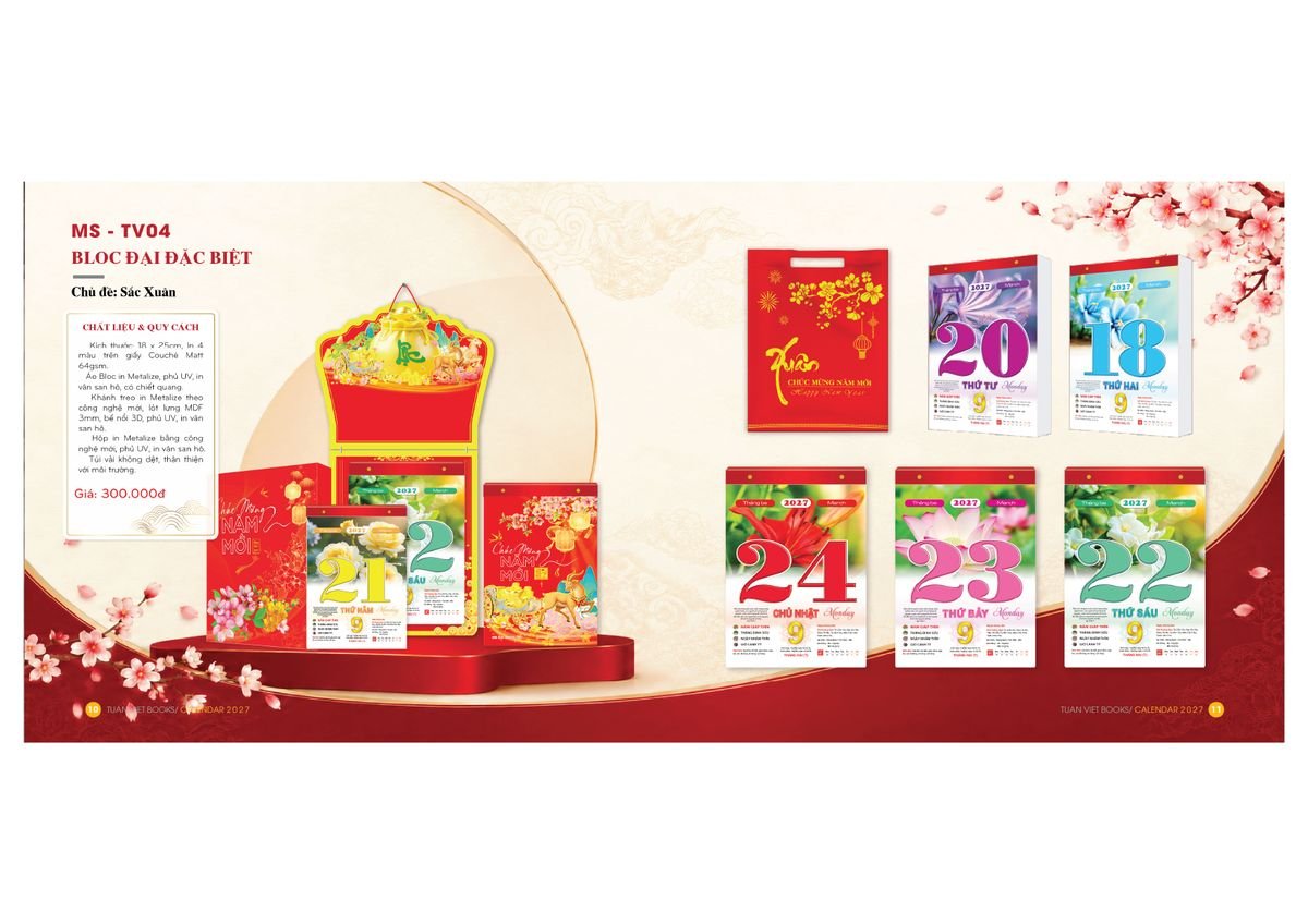 Lịch Bloc Cực Đại 2027 Tuấn Việt TV04 Ấn Phẩm Quà Tặng Đại Hội & Hội Nghị