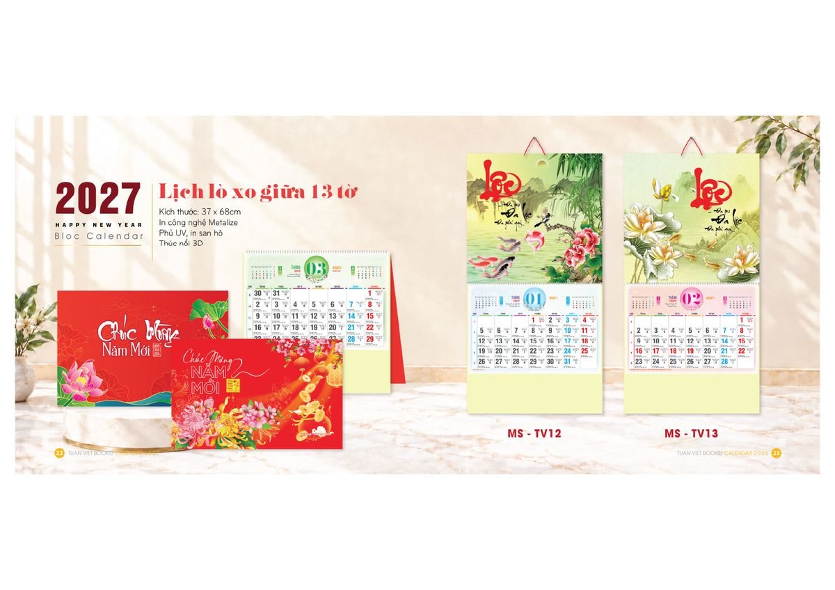 Lịch Bloc Cực Đại 2027 Tuấn Việt TV12 Ấn Phẩm Quà Tặng Đại Hội & Hội Nghị